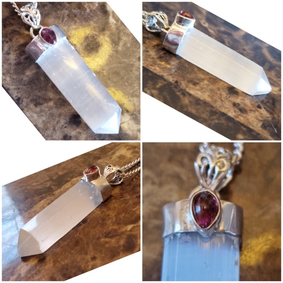 Brazilian Selenite point & Pink Tourmaline Pendant - Picture 3 of 5